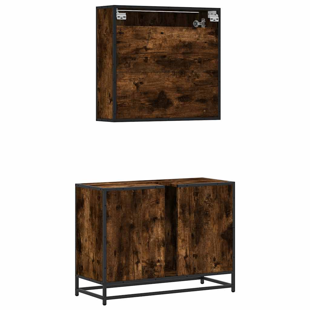 2 Piece Bathroom Furniture Set Smoked Oak Engineered Wood