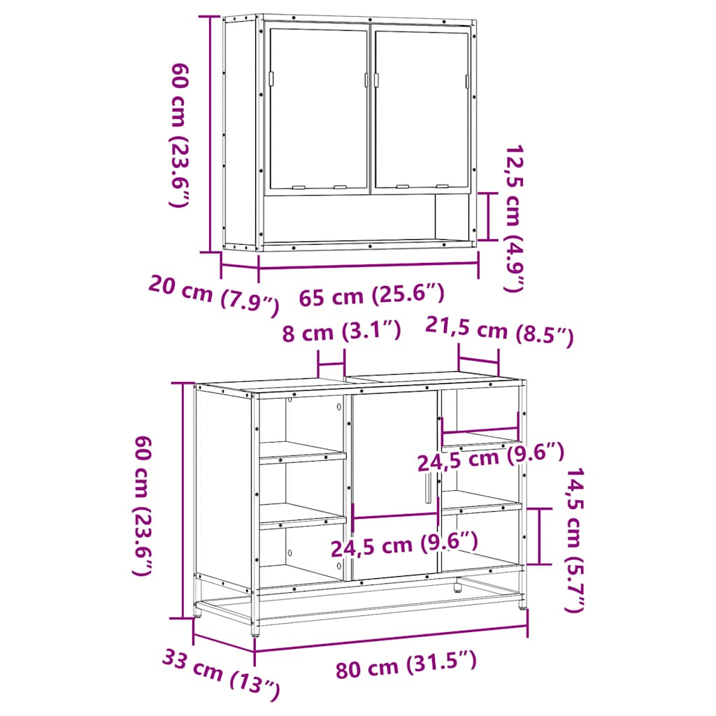 2 Piece Bathroom Furniture Set Smoked Oak Engineered Wood