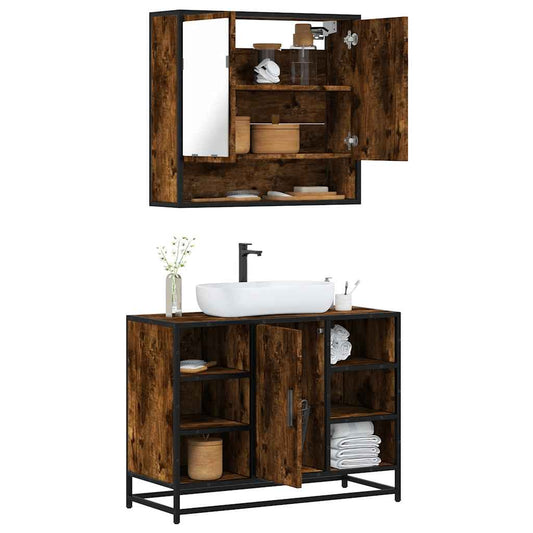 2 Piece Bathroom Furniture Set Smoked Oak Engineered Wood