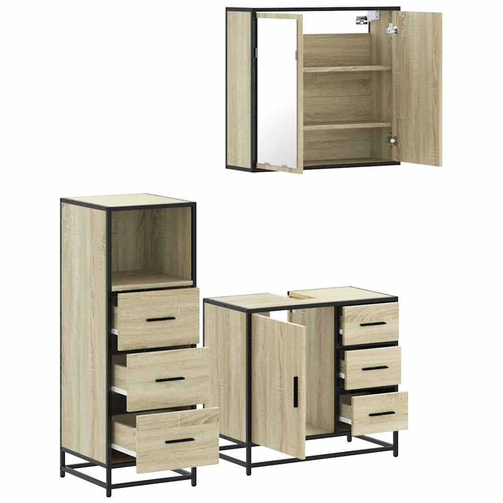 3 Piece Bathroom Furniture Set Engineered Wood