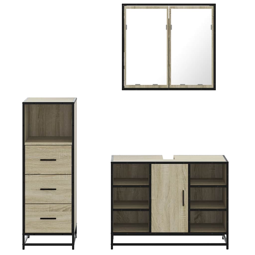 3 Piece Bathroom Furniture Set Engineered Wood