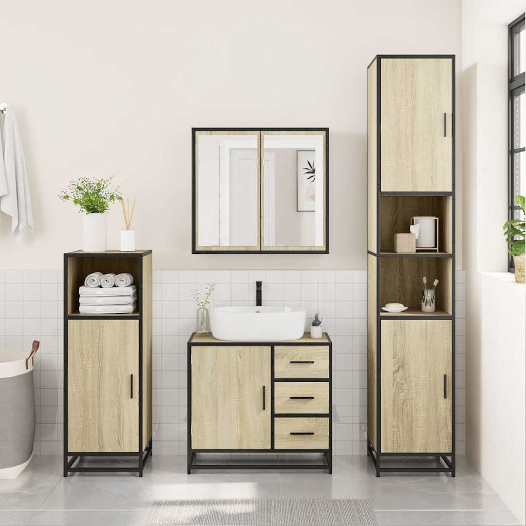 3 Piece Bathroom Furniture Set Engineered Wood