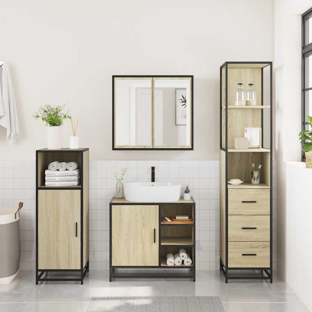 3 Piece Bathroom Furniture Set Engineered Wood