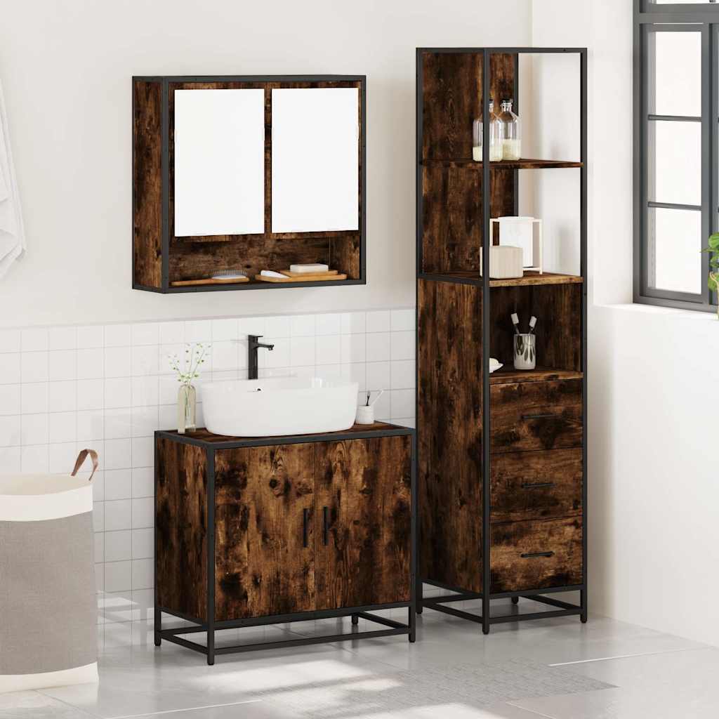 3 Piece Bathroom Furniture Set Engineered Wood