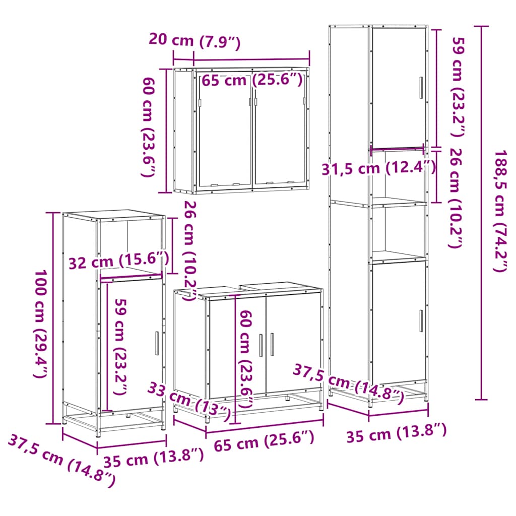 4 Piece Bathroom Furniture Set  Engineered Wood