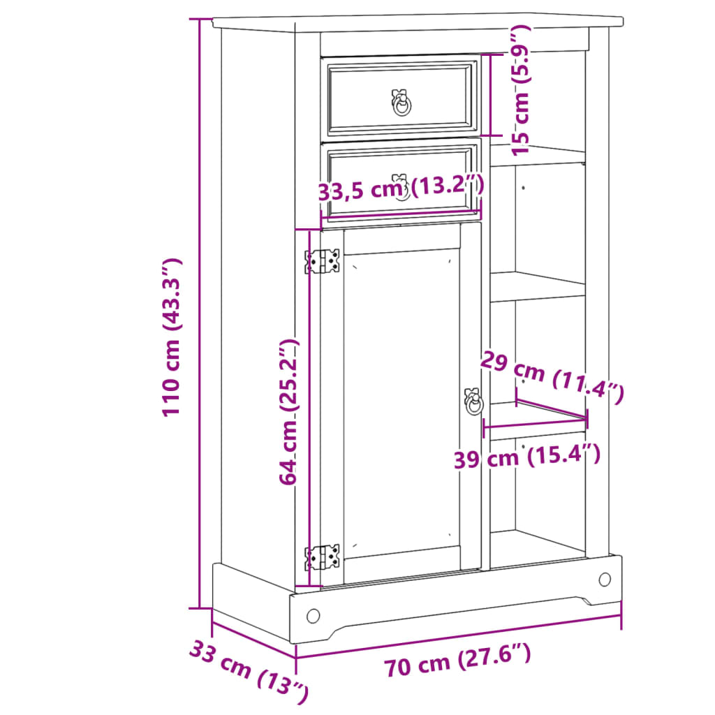 Bathroom Cabinet Corona 70X33X110 Cm Solid Wood Pine