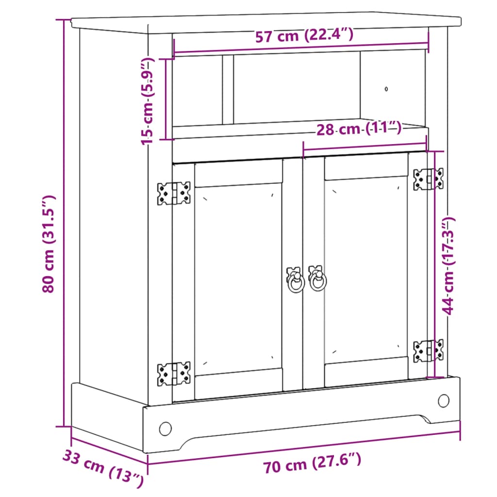 Bathroom Cabinet Corona 70X33X80 Cm Solid Wood Pine
