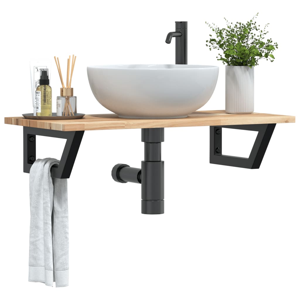 Basin Shelf Wall Mounted Steel And Solid Wood Acacia