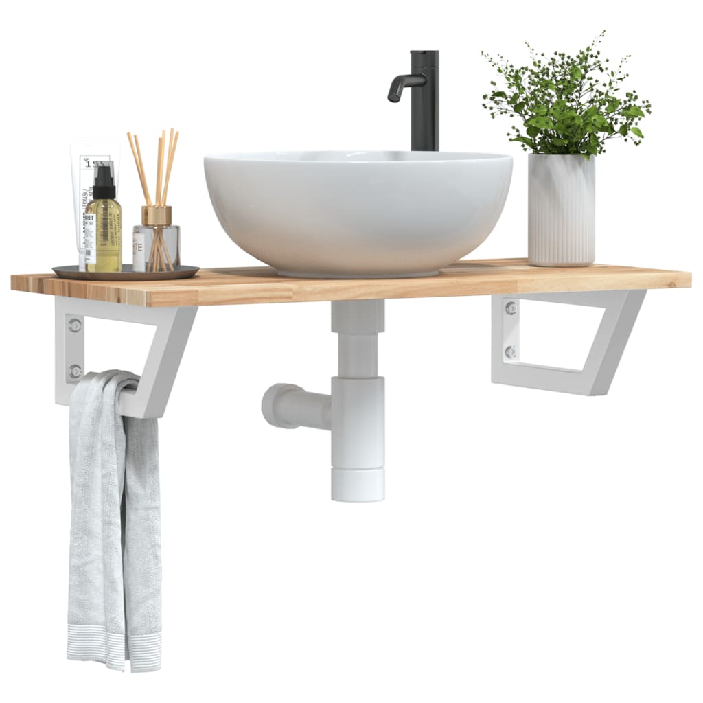 Basin Shelf Wall Mounted Steel And Solid Wood Acacia