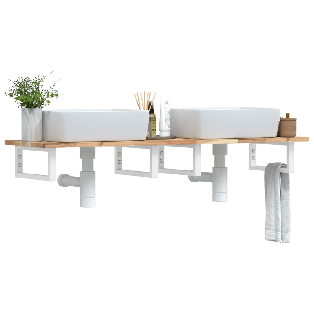 Basin Shelf Wall Mounted Steel And Solid Wood Acacia