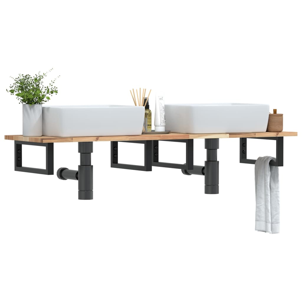 Basin Shelf Wall Mounted Steel And Solid Wood Acacia