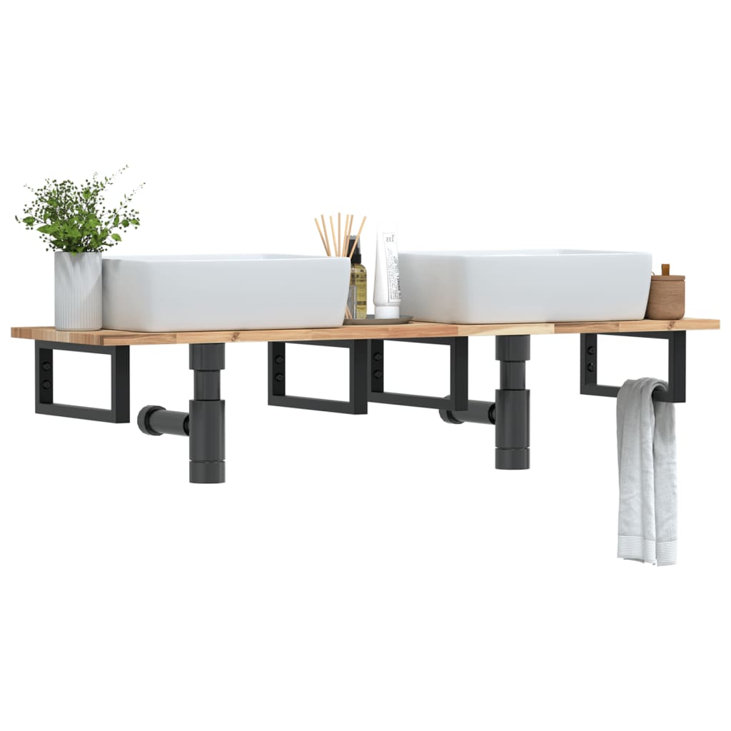 Basin Shelf Wall Mounted Steel And Solid Wood Acacia