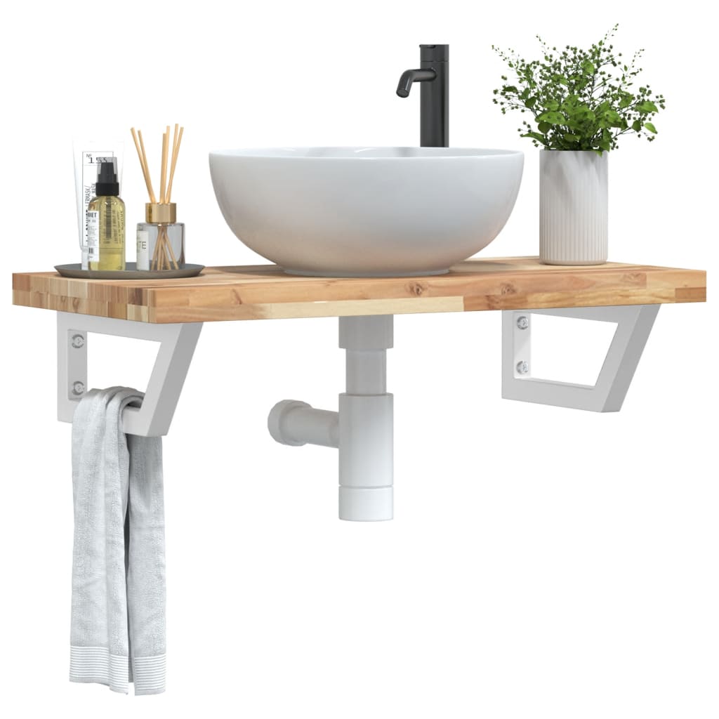 Basin Shelf Wall Mounted Steel And Solid Wood Acacia