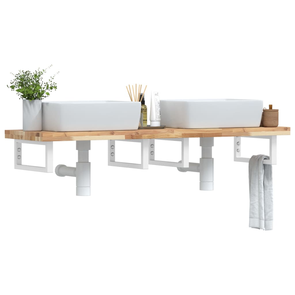 Basin Shelf Wall Mounted Steel And Solid Wood Acacia