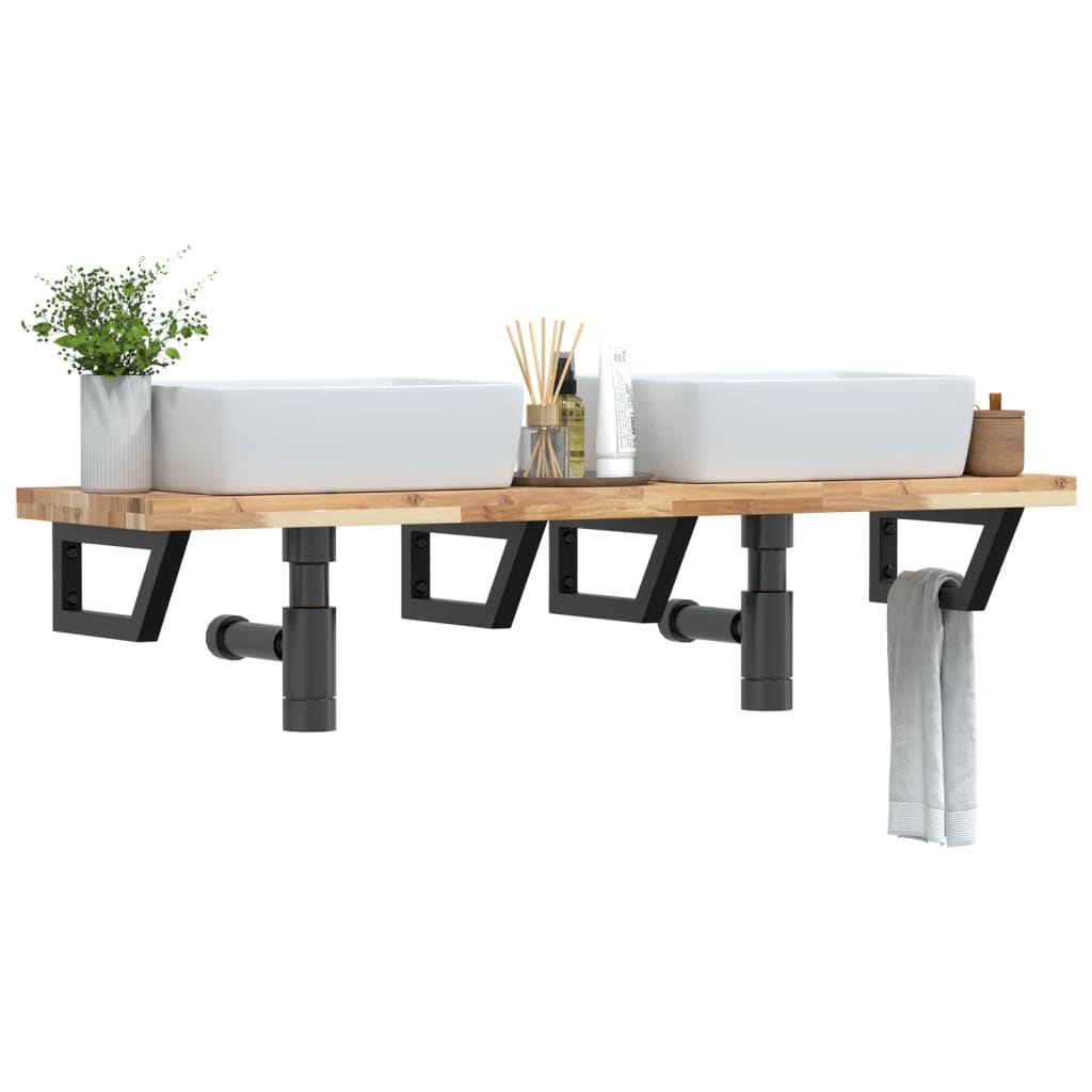 Basin Shelf Wall Mounted Steel And Solid Wood Acacia