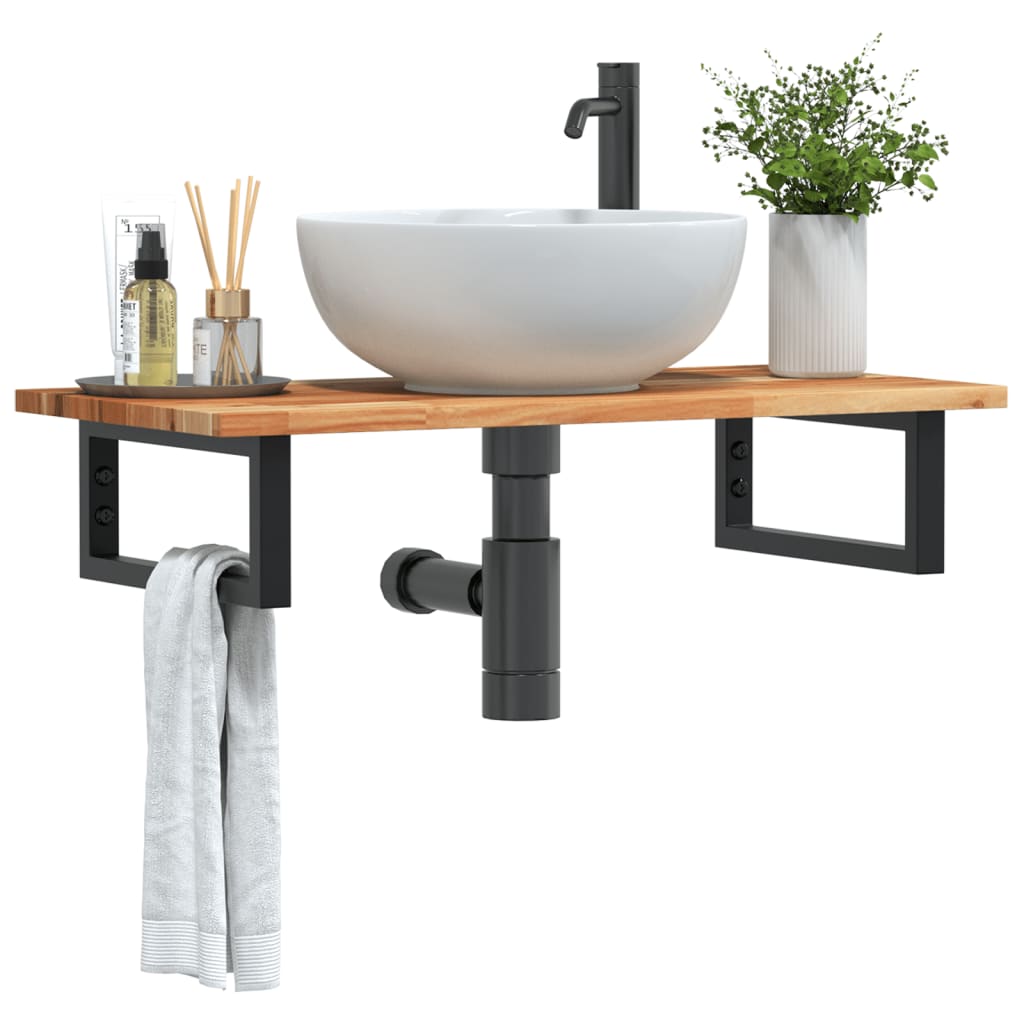 Basin Shelf Wall Mounted Steel And Solid Wood Acacia