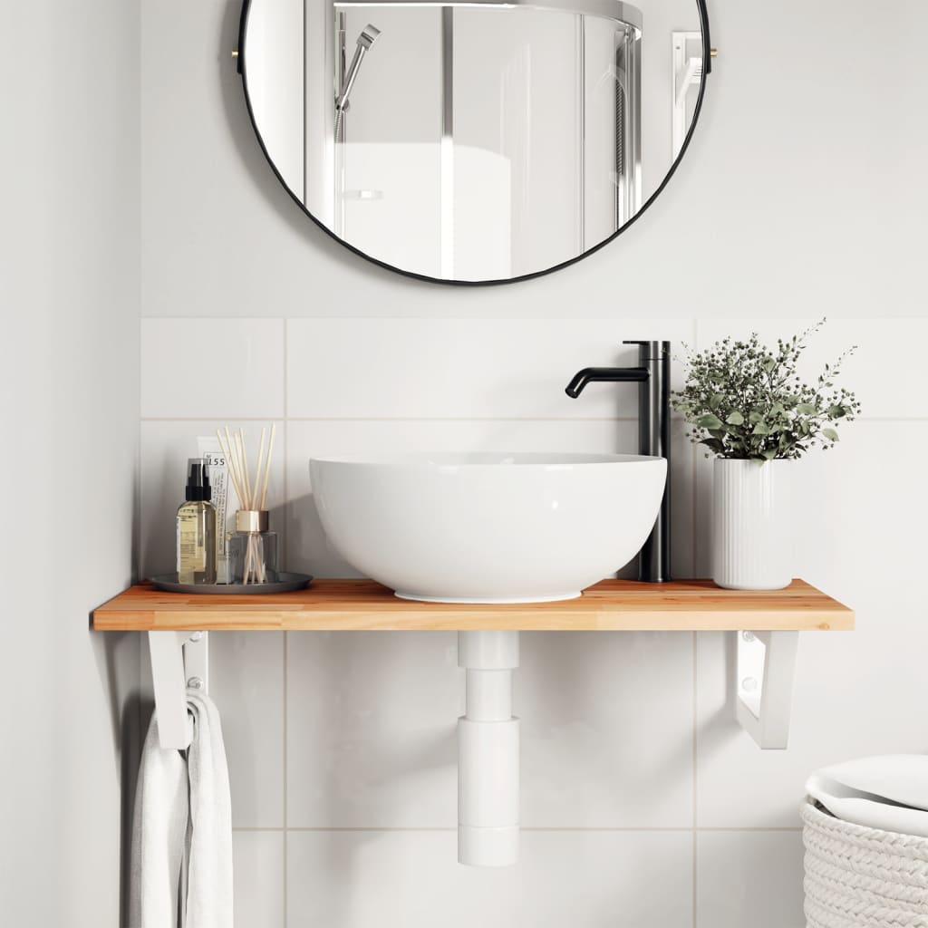 Basin Shelf Wall Mounted Steel And Solid Wood Acacia