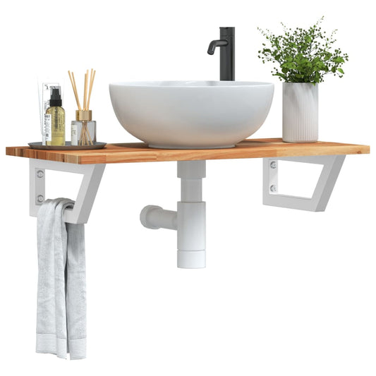 Basin Shelf Wall Mounted Steel And Solid Wood Acacia