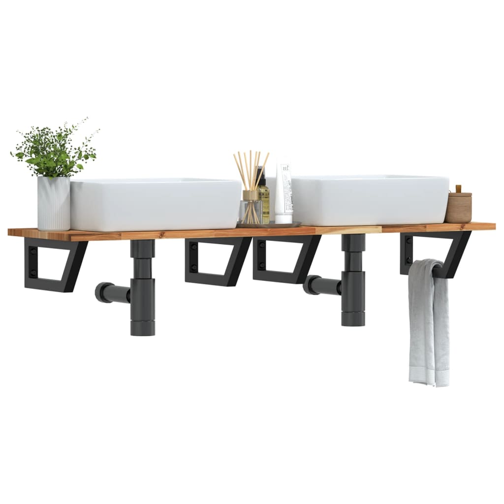 Basin Shelf Wall Mounted Steel And Solid Wood Acacia
