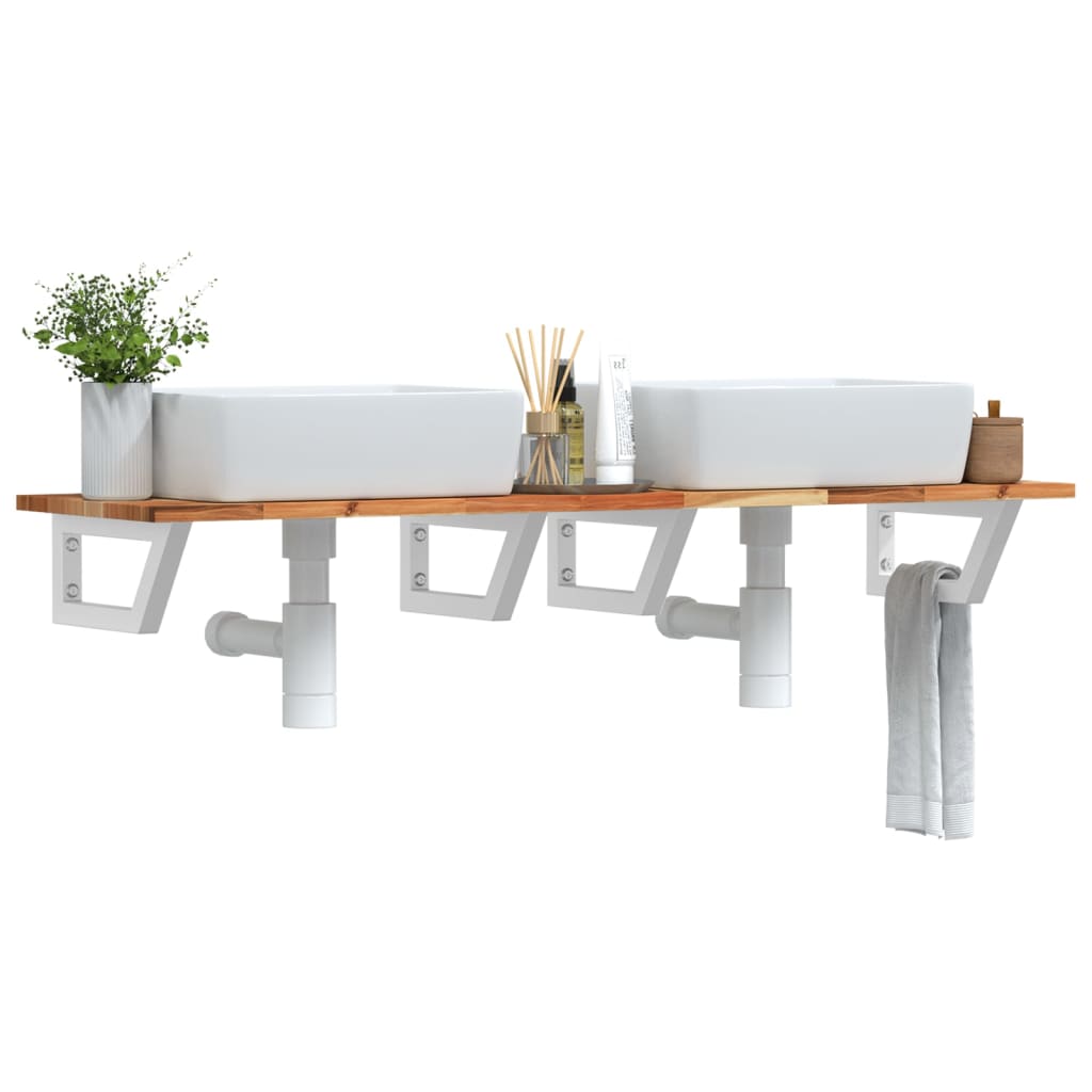 Basin Shelf Wall Mounted Steel And Solid Wood Acacia