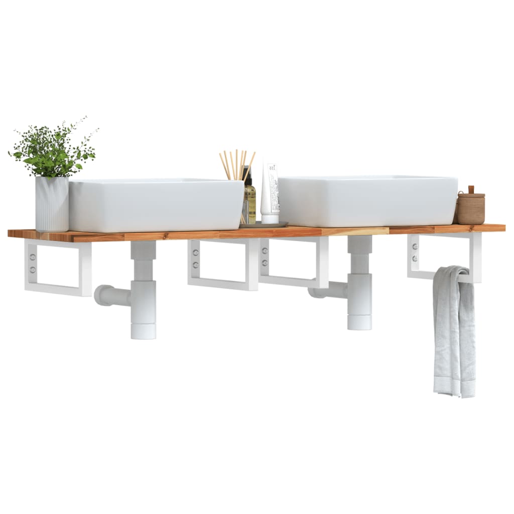 Basin Shelf Wall Mounted Steel And Solid Wood Acacia