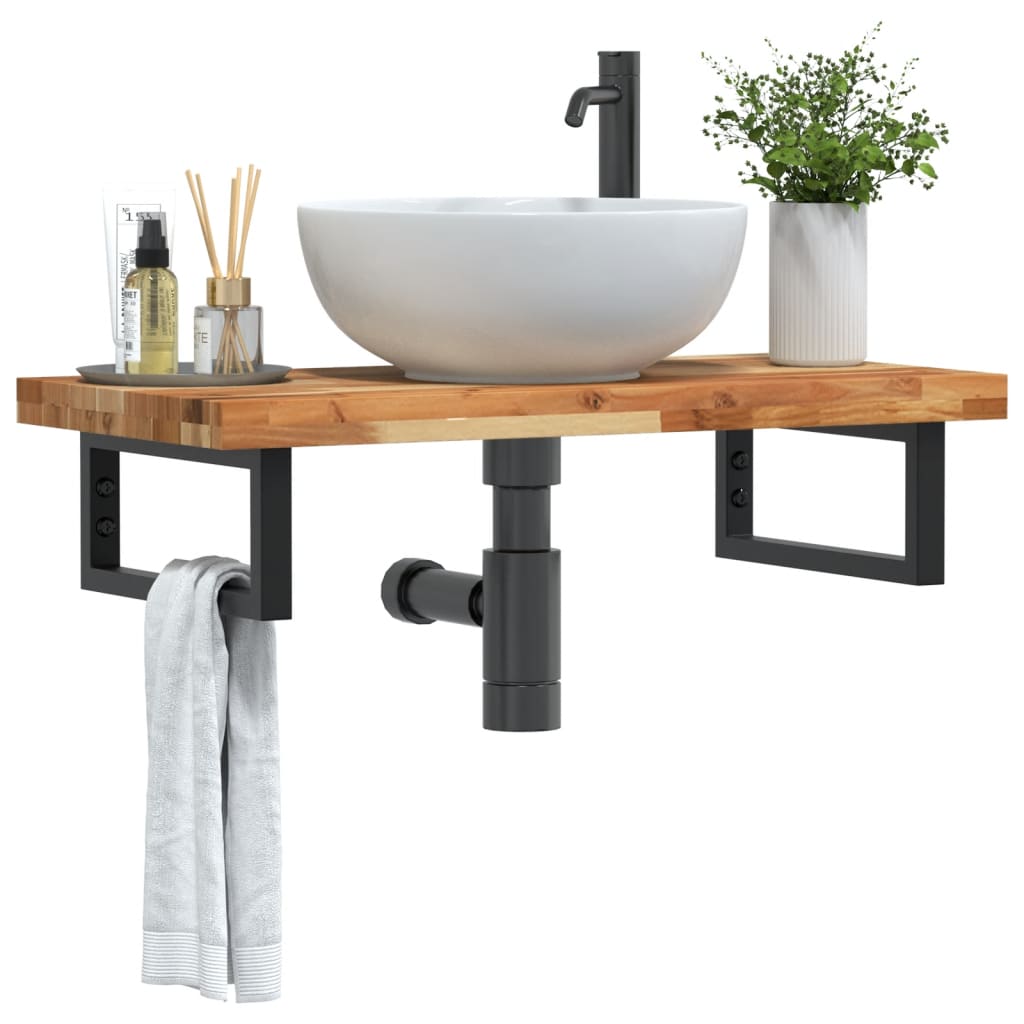 Basin Shelf Wall Mounted Steel And Solid Wood Acacia