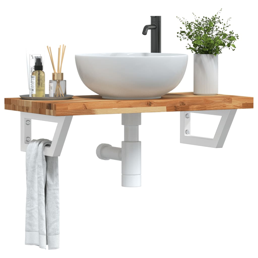 Basin Shelf Wall Mounted Steel And Solid Wood Acacia