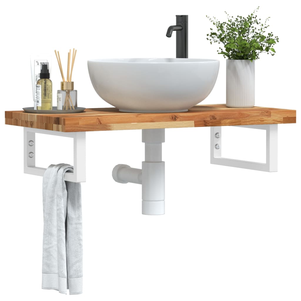Basin Shelf Wall Mounted Steel And Solid Wood Acacia