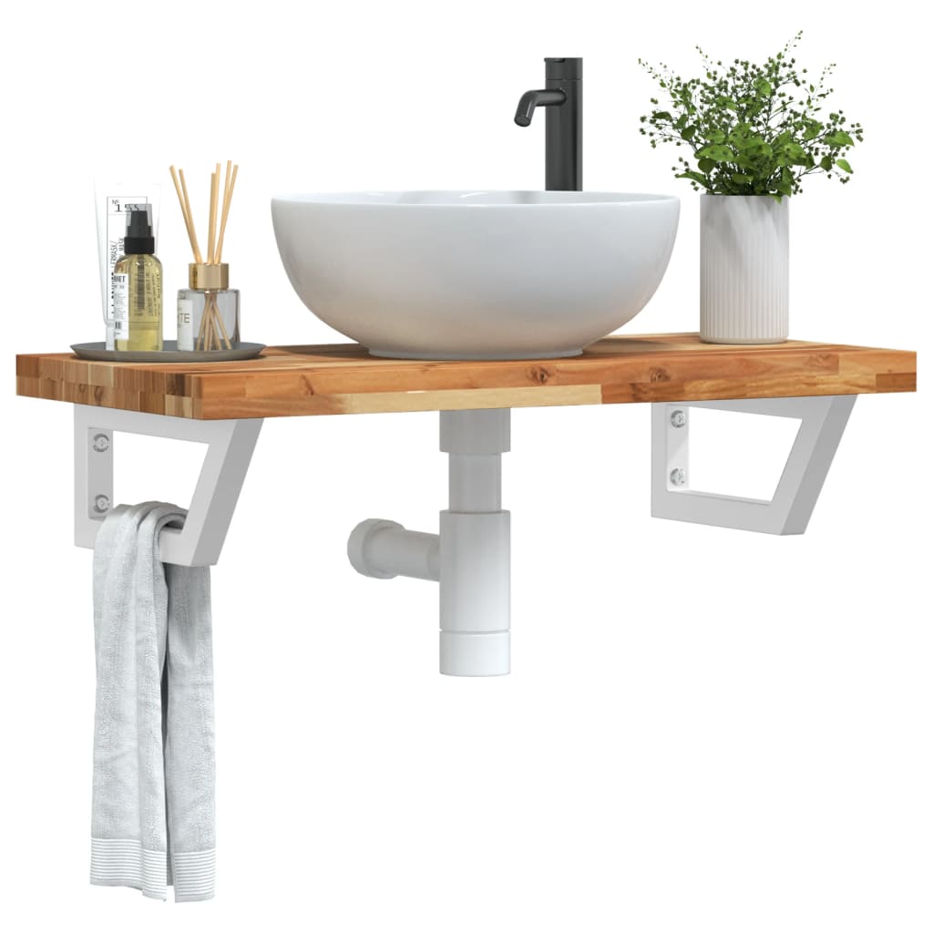 Basin Shelf Wall Mounted Steel And Solid Wood Acacia