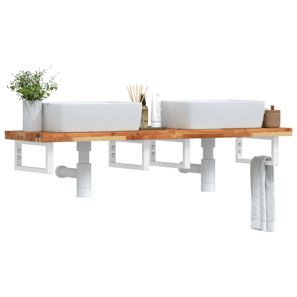 Basin Shelf Wall Mounted Steel And Solid Wood Acacia