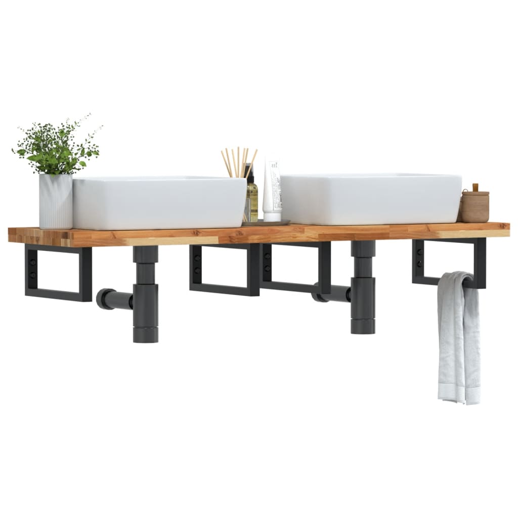 Basin Shelf Wall Mounted Steel And Solid Wood Acacia