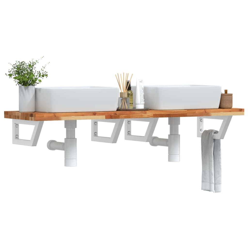 Basin Shelf Wall Mounted Steel And Solid Wood Acacia