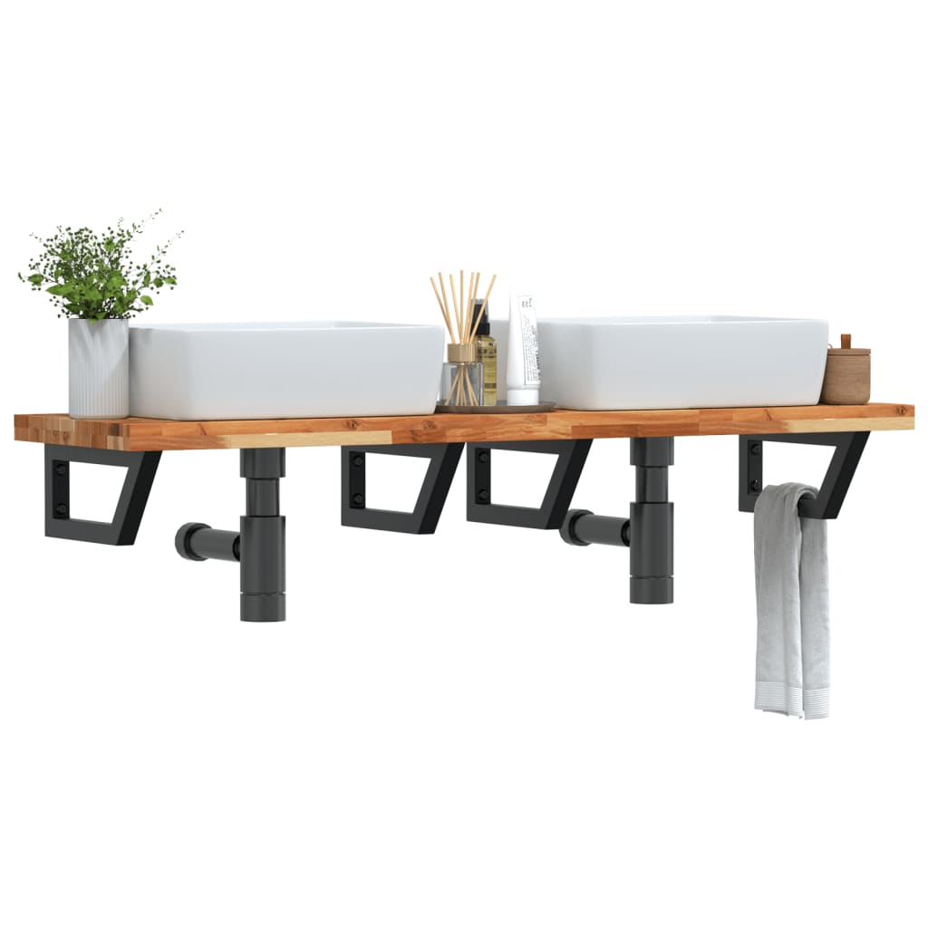 Basin Shelf Wall Mounted Steel And Solid Wood Acacia
