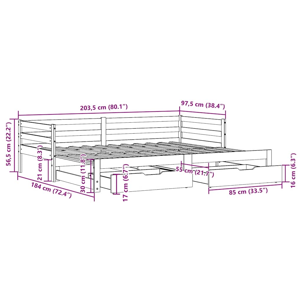 Daybed With Drawers Without Mattress 90X200 Cm Solid Wood