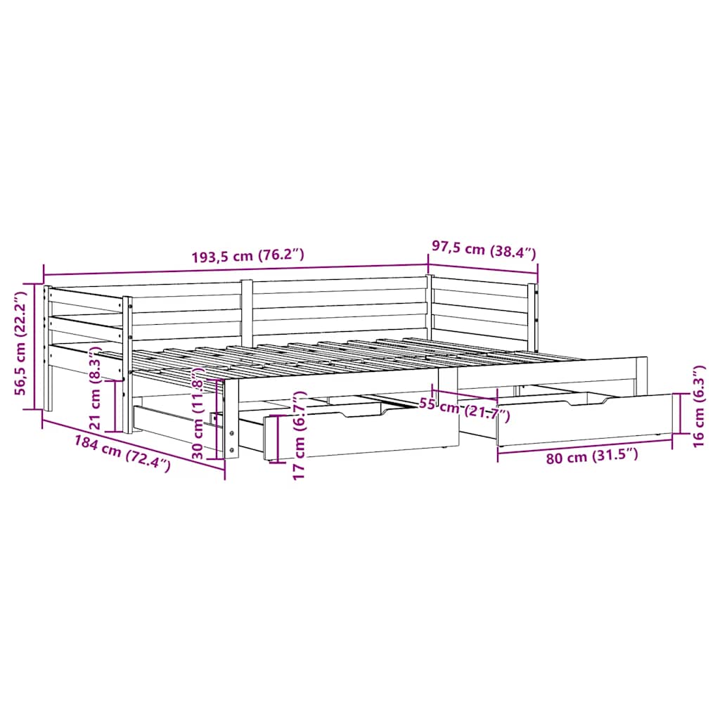 Daybed With Trundle And Drawers Without Mattress 90X190 Cm Single