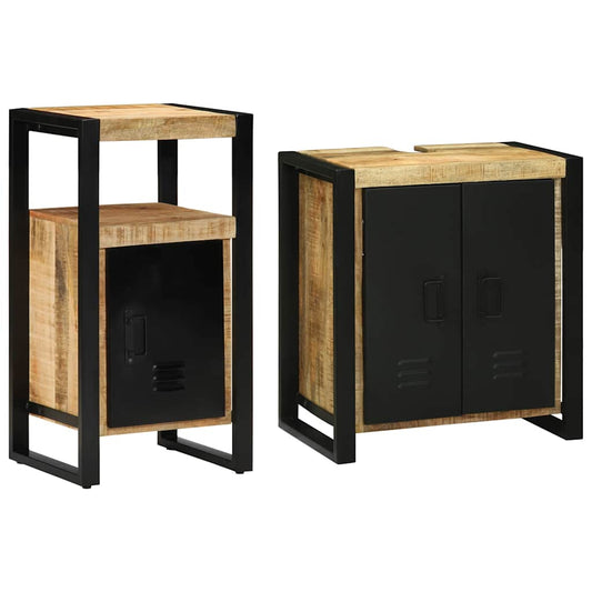 Bathroom Furniture Set 2 Pcs Brown Soild Rough Mango Wood