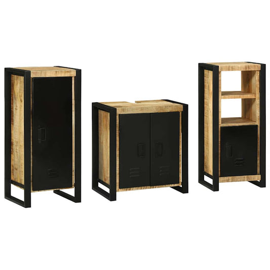 Bathroom Furniture Set With Shelf 3 Pcs Brown