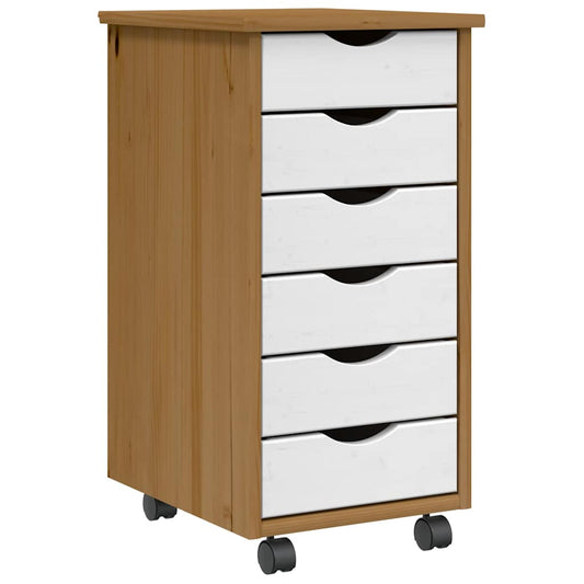 Rolling Cabinet With Drawers Moss Honey Brown Solid Wood Pine
