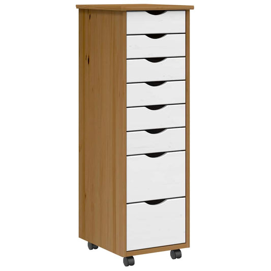 Rolling Cabinet With Drawers Moss Honey Brown Solid Wood Pine
