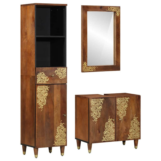 Bathroom Furniture Set Wall-Mounted 3 Pcs Brown 62 X 33 X 58 Cm
