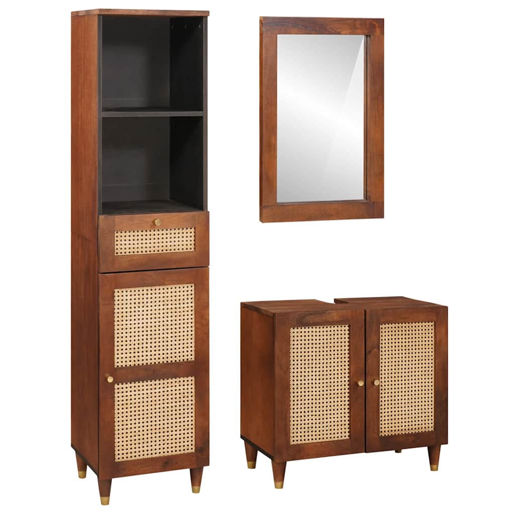 Bathroom Furniture With Door 3 Pcs 38 X 33 X 160 Cm Solid Mango Wood