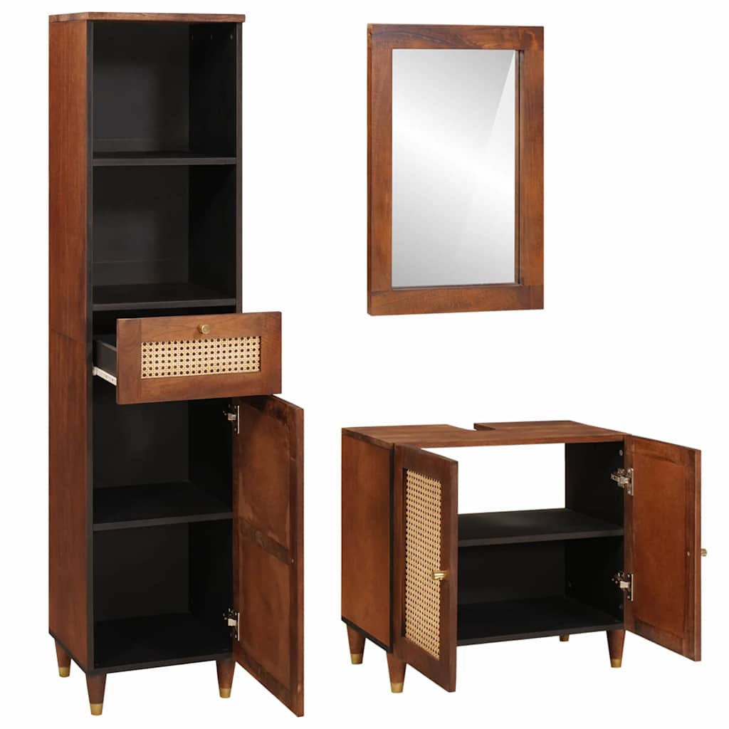 Bathroom Furniture With Door 3 Pcs 38 X 33 X 160 Cm Solid Mango Wood