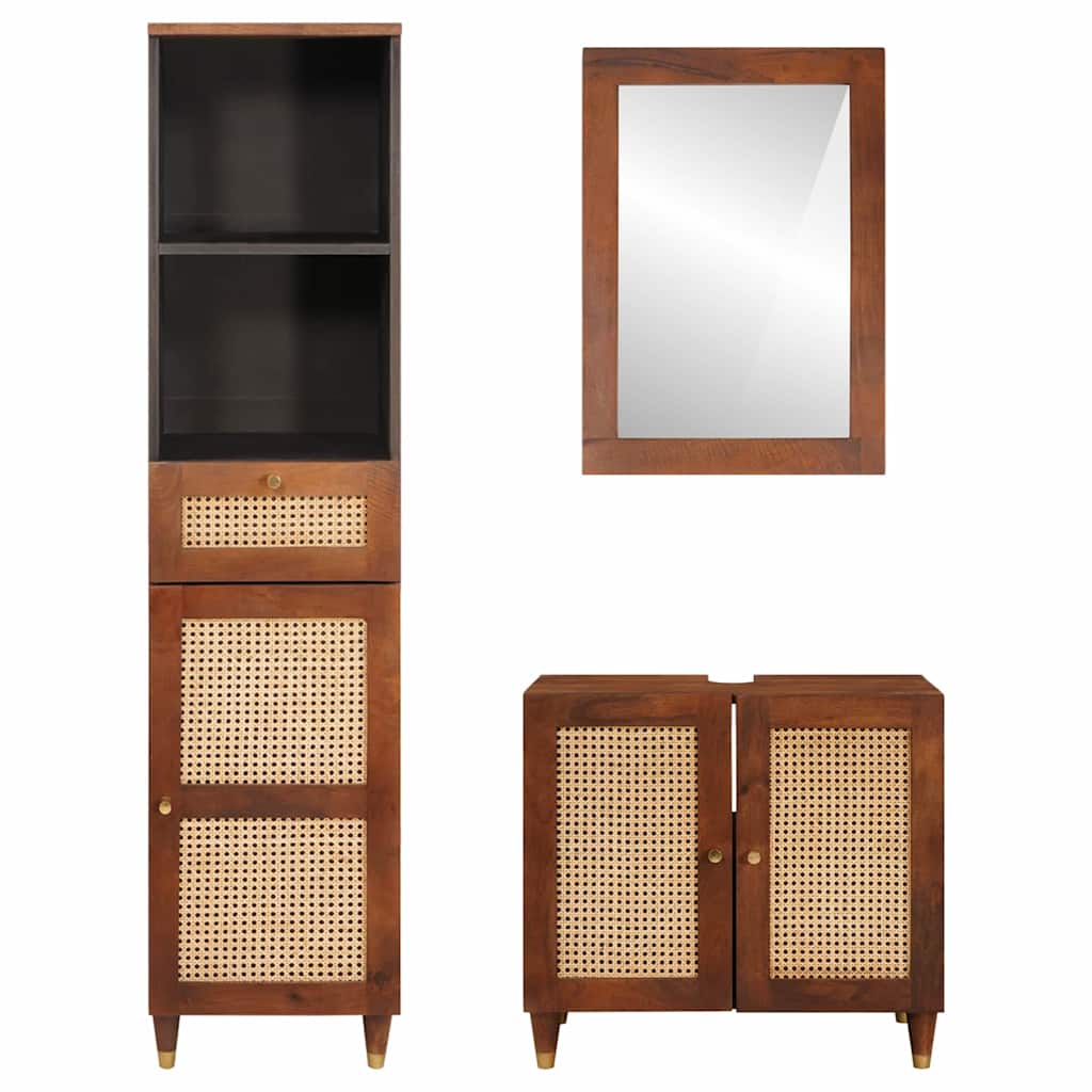 Bathroom Furniture With Door 3 Pcs 38 X 33 X 160 Cm Solid Mango Wood