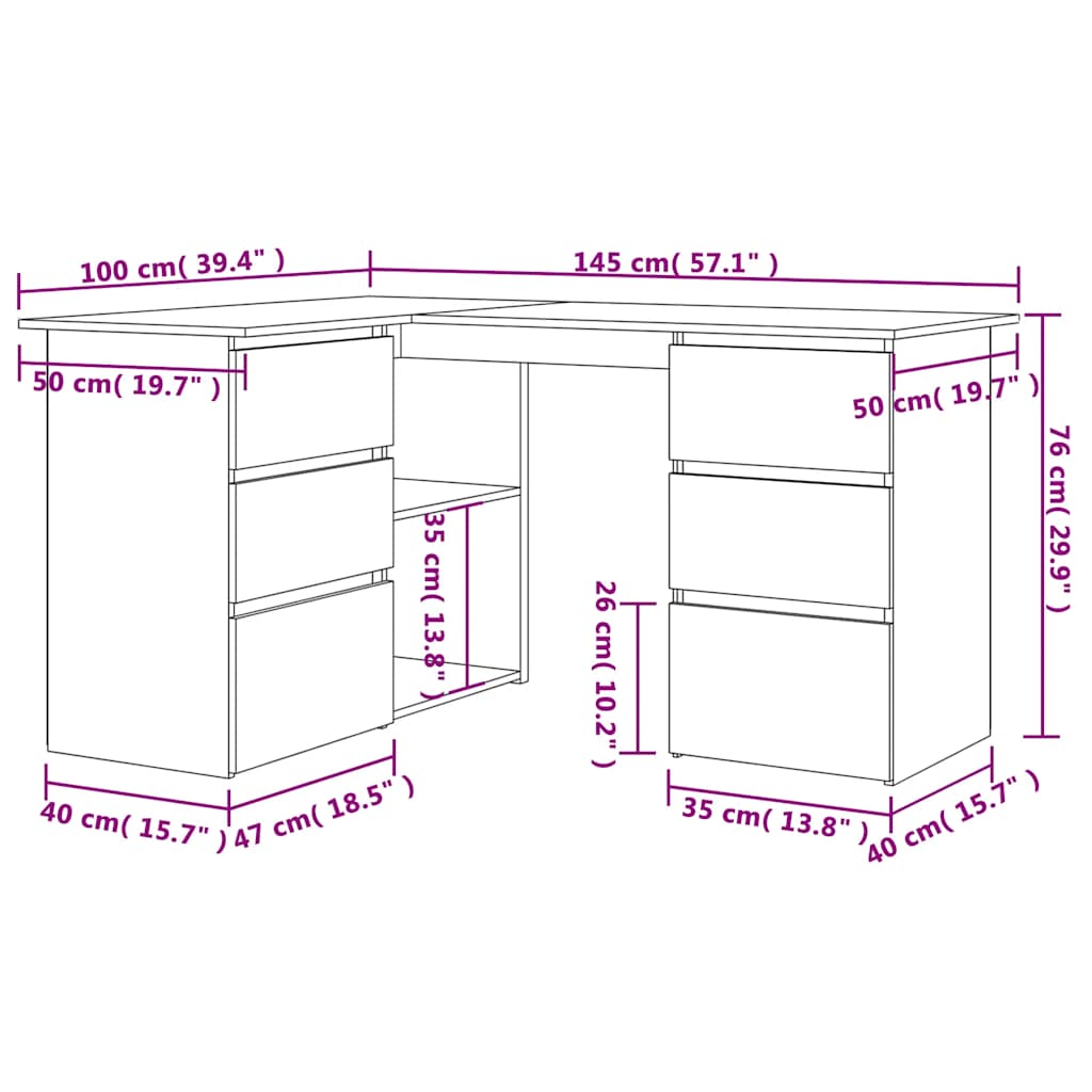 Corner Desk 145X100X76 Cm Engineered Wood