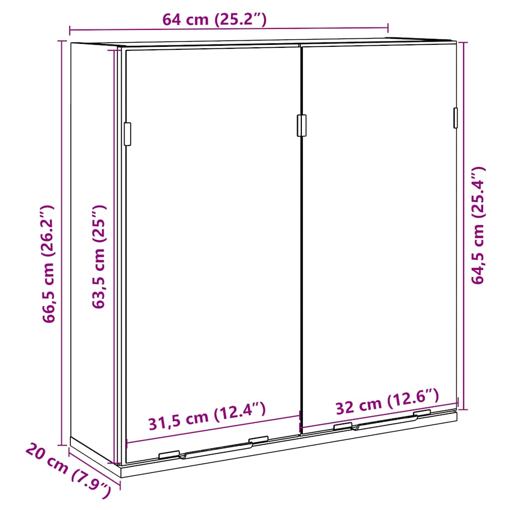 Bathroom Mirror Cabinet 64X20X66.5 Cm Engineered Wood