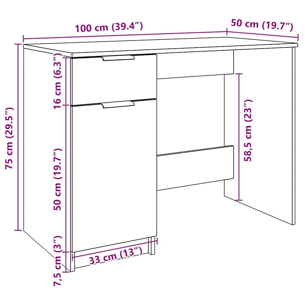 Desk 100X50X75 Cm Engineered Wood