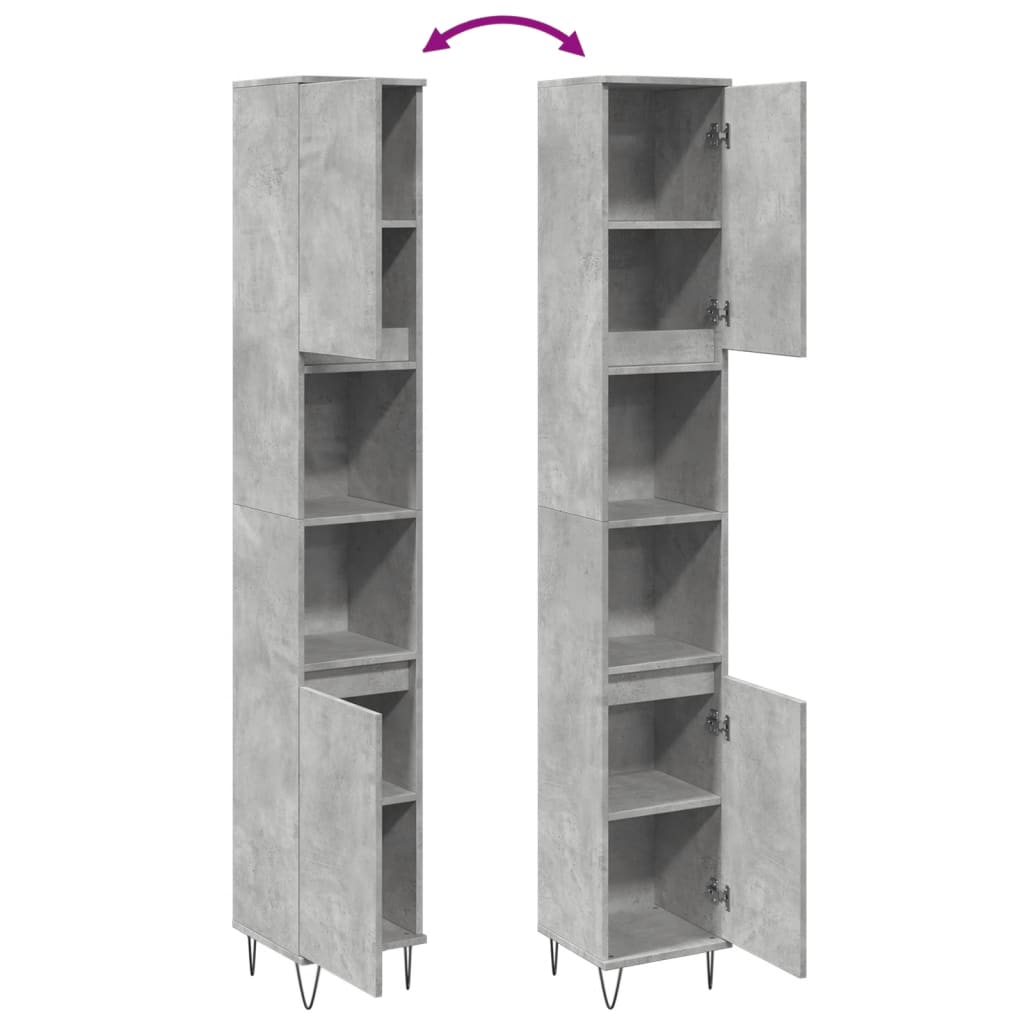 Bathroom Cabinet Concrete Grey 30X30X190 Cm Engineered Wood