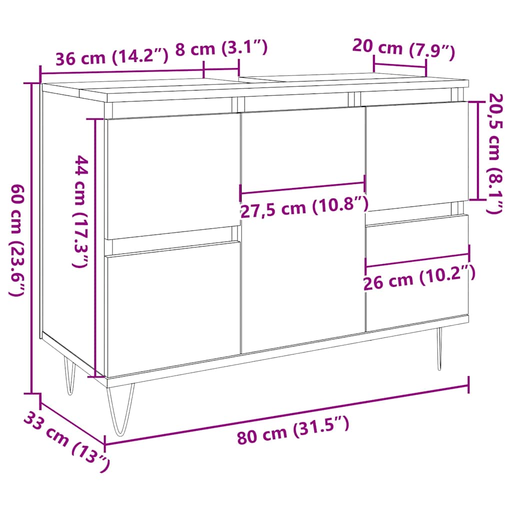 Bathroom Cabinet Concrete Grey 80X33X60 Cm Engineered Wood