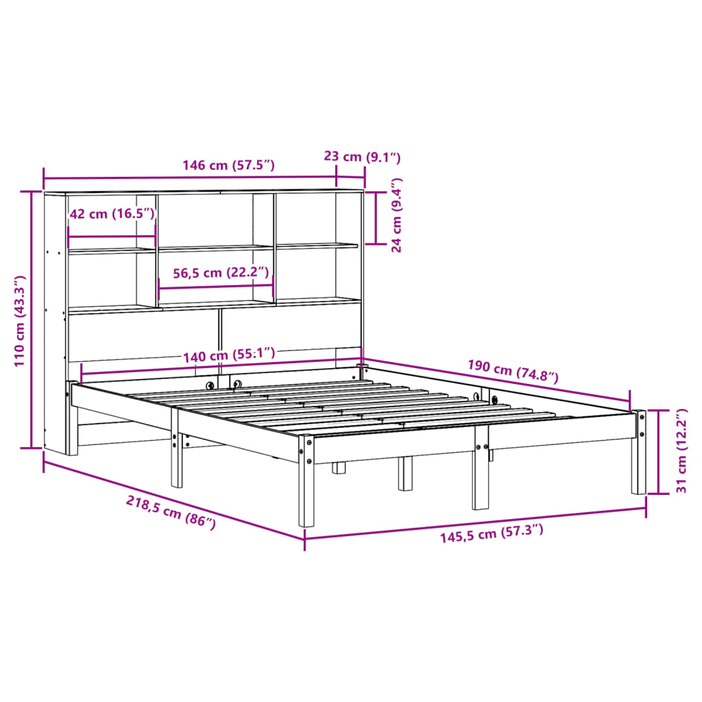 Bookcase Bed Without Mattress Solid Wood Pine