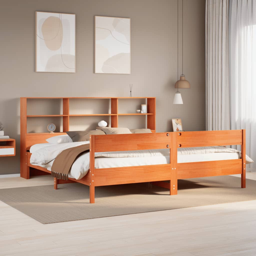 Bookcase Bed Without Mattress 140X190Cm Solid Wood Pine